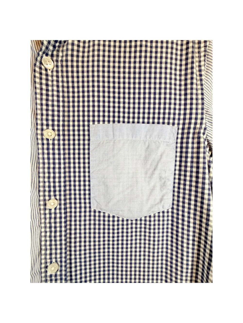 J.Crew Mens Mixed Pattern Patchwork Shirt Blue Gingham Stripe G5960 Small
